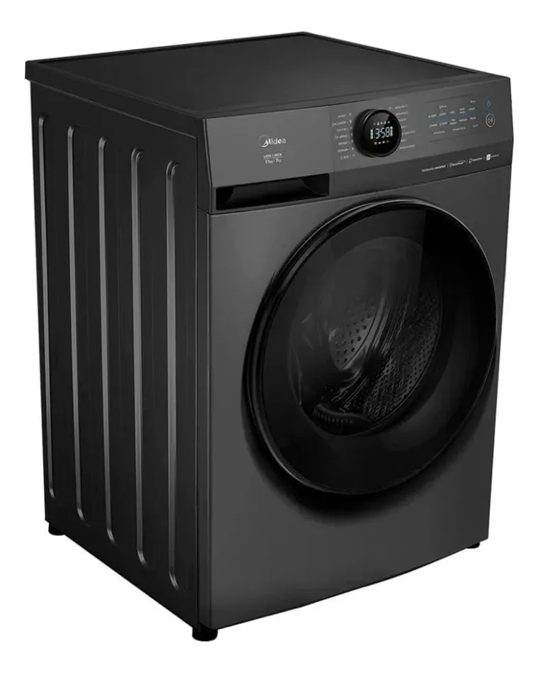 Um exemplo é a Lava e Seca 11kg Titanium Slim Conectada Midea, com design slim que facilita o encaixe em vãos estreitos e função conectada para acompanhar o ciclo de lavagem pelo celular — ideal para quem tem pouco espaço, mas não quer abrir mão de praticidade