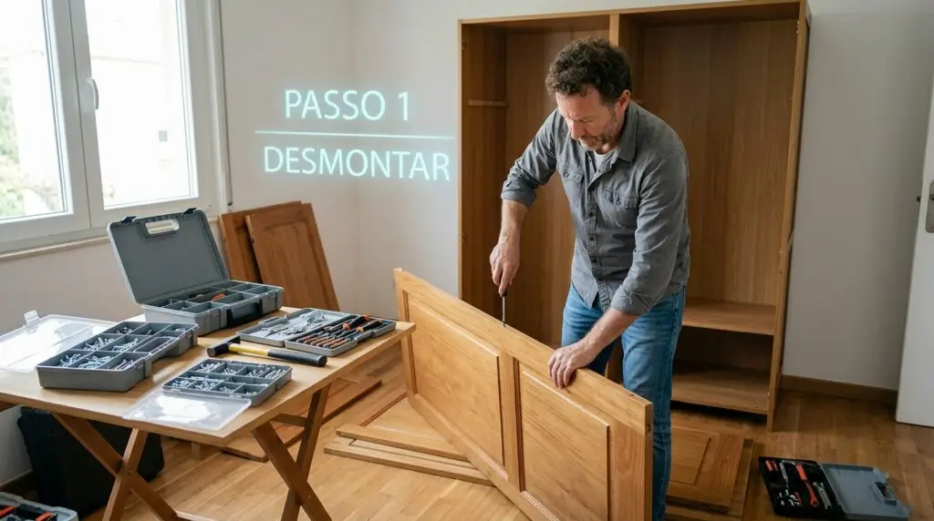 Como desmontar guarda-roupa sem perder parafuso: passo a passo para identificar peças, remover portas e transportar sem quebrar nada.