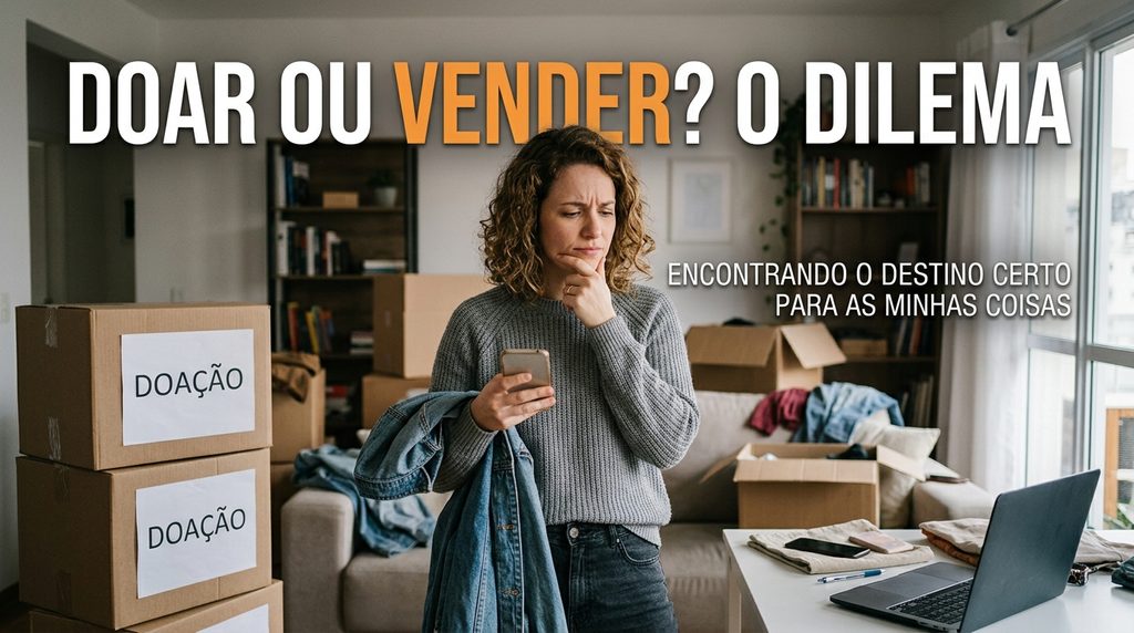 Depois de medir tudo e descobrir que aquele guarda-roupa, sofá ou mesa de jantar simplesmente não vai caber no apartamento novo, surge a dúvida seguinte: doar ou vender? Os dois caminhos são válidos, mas cada um serve para uma situação diferente — e escolher errado pode significar perder dinheiro ou perder tempo. Neste guia você vai entender como decidir entre doar e vender, e o passo a passo para começar cada opção ainda esta semana.