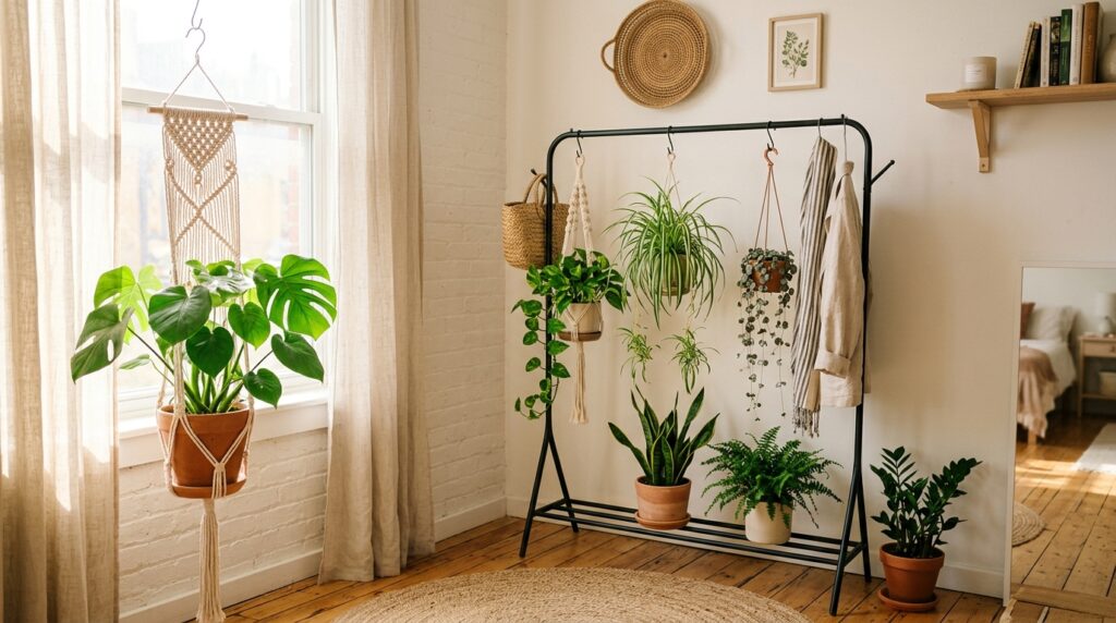 Cesto ou cabideiro alto para plantas