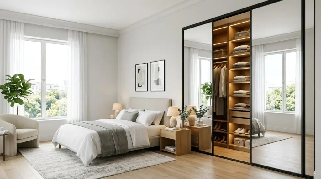 Nenhuma dica visual funciona se o ambiente estiver cheio de objetos espalhados. Antes de pensar em decoração, invista em organizadores, caixas e soluções de armazenamento que mantenham as superfícies livres. Espaço vazio também é design.