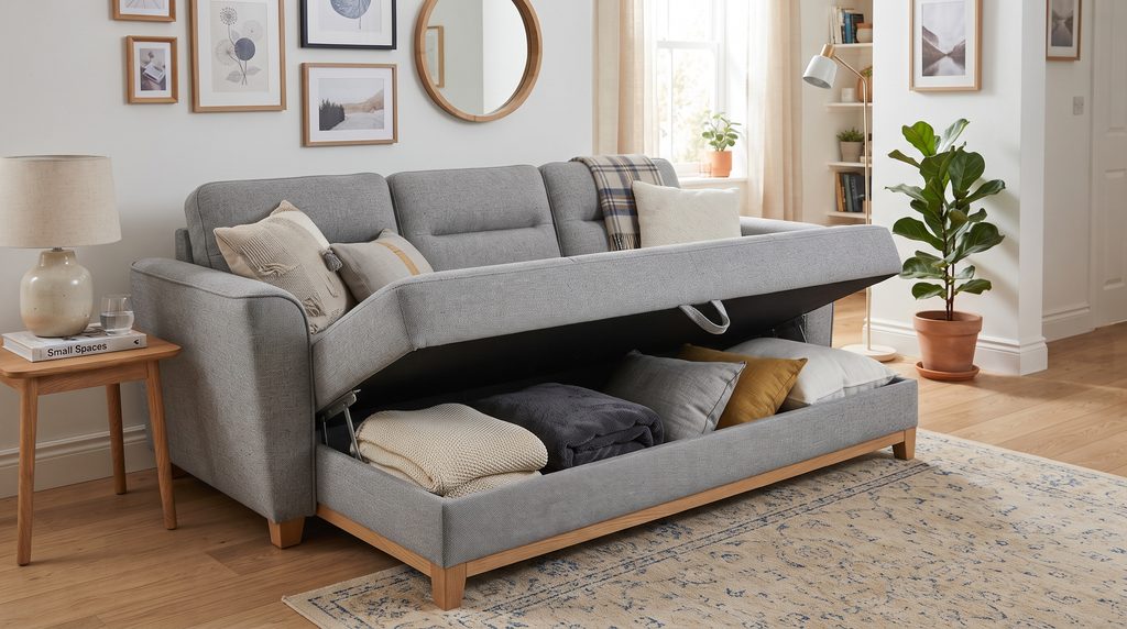 Vantagens do Sofá-Cama com Baú Economiza espaço Substitui três móveis por um só: sofá, cama extra e armário. Em apartamentos pequenos, isso libera metros quadrados importantes. Facilita quando alguém dorme na sua casa Sem precisar de colchão no chão ou de cama extra guardada em algum canto. Guarda o que normalmente não tem lugar Roupa de cama, edredom de inverno, travesseiros extras: tudo isso cabe no baú, sem ocupar armário. Sai mais em conta do que comprar tudo separado Custa mais que um sofá comum, mas geralmente sai mais barato do que comprar sofá, cama extra e armário como peças separadas.